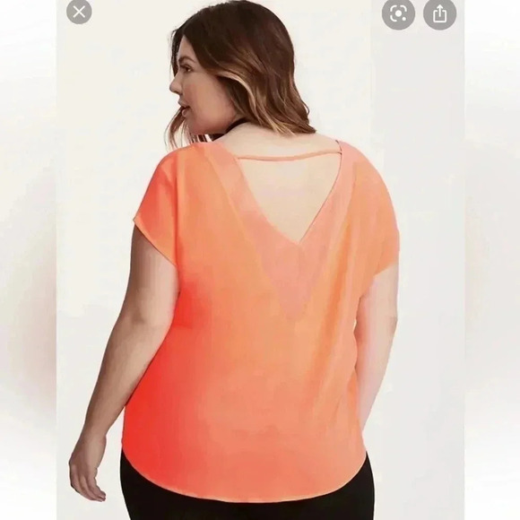 Torrid | Georgette Chiffon Semi Sheer Blouse Neon Orange Plus Size 3X - Picture 5 of 10